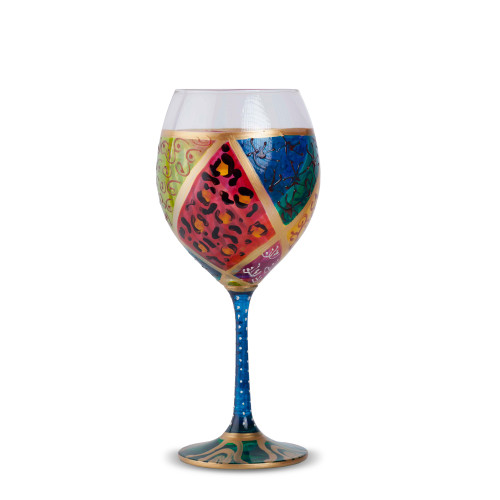 8.5” Clear and Blue Hand Painted Carnival Festivity Wine Glass 16 oz - 33480087