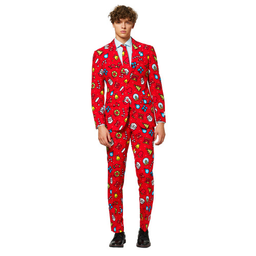 Red and Blue Dapper Decorator Men's Adult Christmas Suit - US40