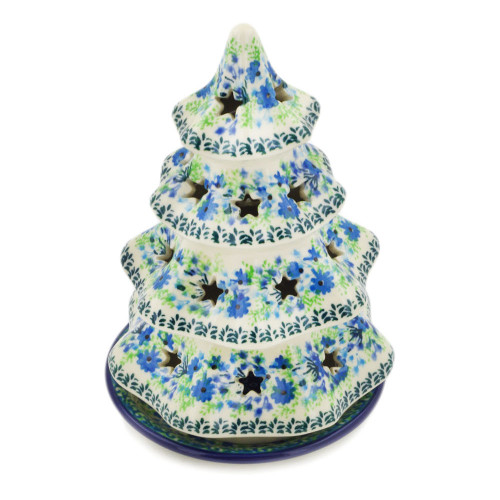 Polmedia Polish Pottery Christmas Tree Candle Holder 7" Lavender Meadow