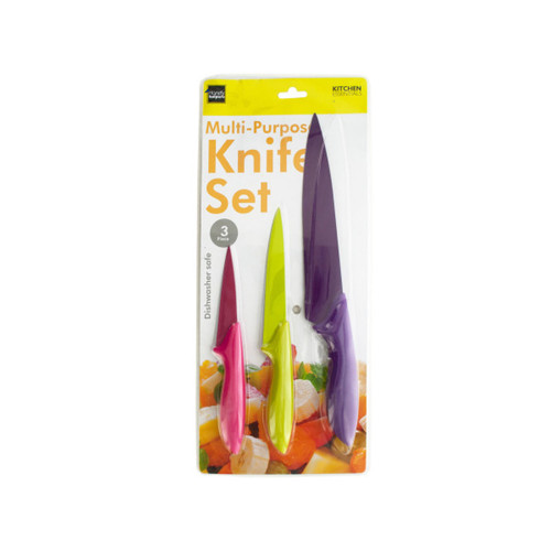 Pack of 4 Vibrantly Colored Multi-Purpose 3-Piece Kitchen Utility Knife Sets 12"