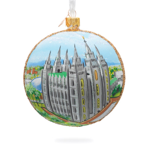 Temple Square, Salt Lake City, Utah, USA Glass Ball Christmas Ornament 4 Inches