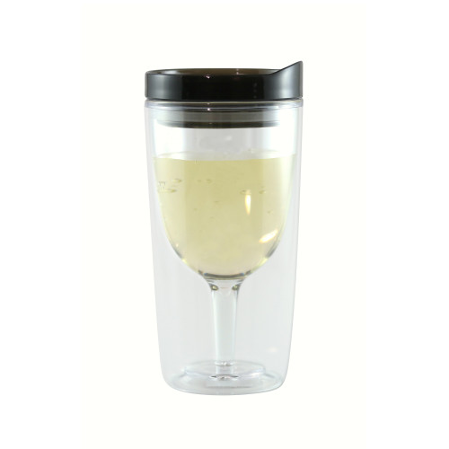 6.5" Clear and Black Wine Tumbler with Removable Lid - 33479539