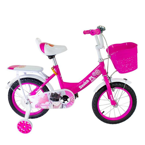 Kids' Bike Pink Lollipop with Front Basket & Rear Rack, Removable Training Wheels
