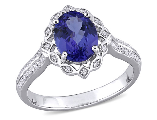 1.79 Carat (ctw) Tanzanite and Diamond Halo Ring in 14K White Gold - 08DLG1006547TZW-9.5