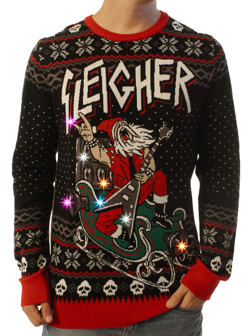 Ugly Christmas Party Light Up Knitted Ugly Christmas Sweater for Men and Women - LED Sleigher