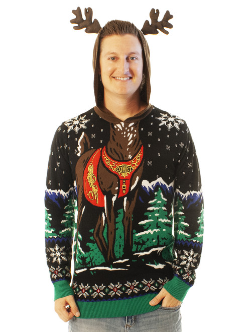 Ugly Christmas Party Unisex Ugly Christmas Sweater Reindeer Hoodie Black