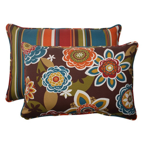 Set of 2 Tahitian Chocolate Outdoor Reversible Rectangular Throw Pillows 24.5"