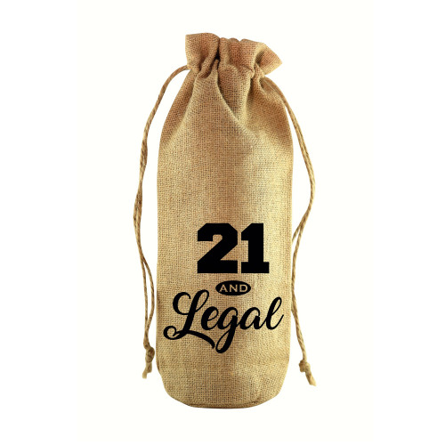 16" Brown and Black Printed "21 and Legal" Jute Wine Bottle Sack - 33480140