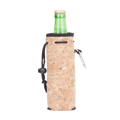 8" Beige Cork Neoprene Bottle Cooler with Carabiner - 33480287