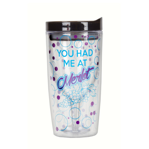 7" Clear and Black Double-Walled Insulated Wine Tumbler with Removable Lid - 33479548