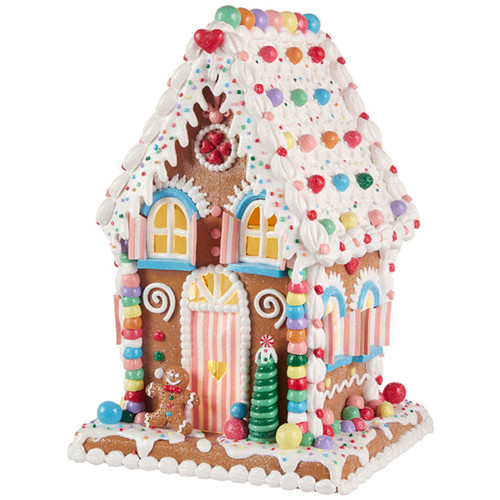 Raz Imports Lighted Gingerbread House Christmas Figurine 14 Inch Multicolor