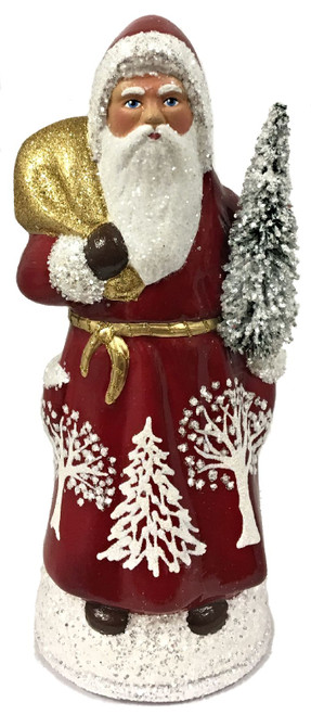 Ino Schaller Red Santa with White Trees German Paper Mache Candy Container