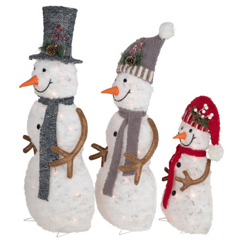 Snowman Family With Lights, Rustic Christmas Porch Decor, Wood