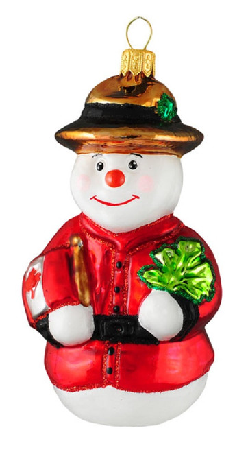 Royal Mountie Canadian Snowman Polish Glass Christmas Ornament Canada Decoration