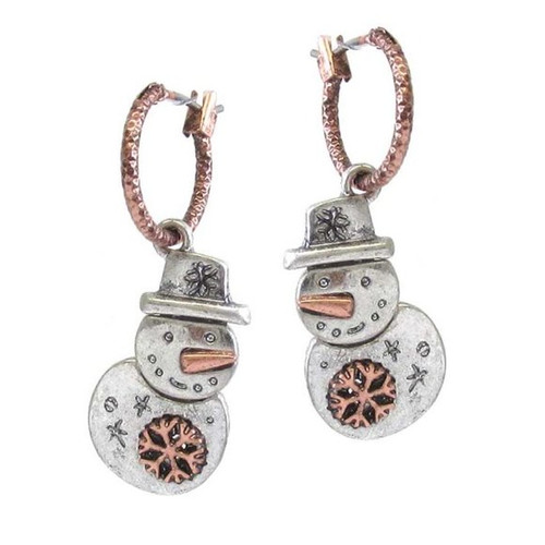 Snowman Holiday Earrings with Rose Gold Accents