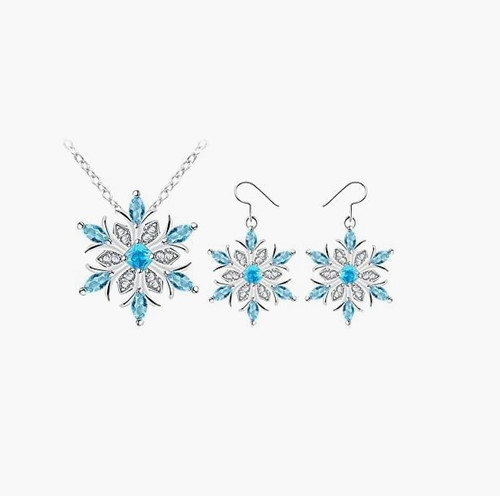 Christmas Holiday Crystal Snowflake Necklace and Earring Set