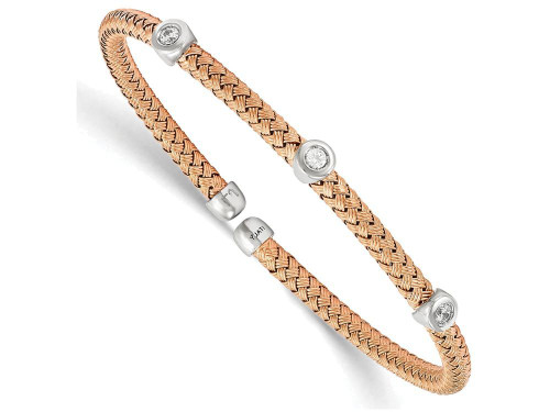 FJC Finejewelers Sterling Silver Rose Rhodium-plated Cz Woven Flexible Cuff LESQLF561T