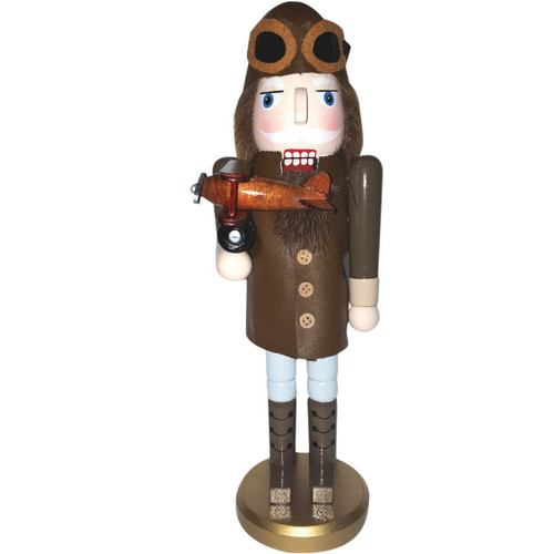 Aviator Airplane Pilot Holding Plane Wooden Christmas 14 Inch Nutcracker New