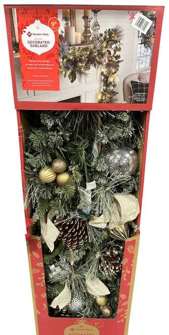 Member's Mark 9' Pre-Lit Decorated Garland - Silver & Gold