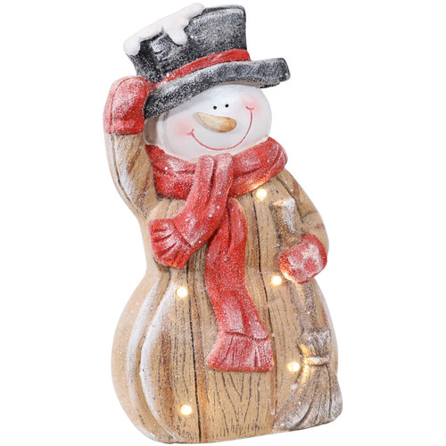 Sunnydaze Harold the Happy Lighted Snowman - Indoor Winter/Holiday Statue with LED Lights - 15.5"