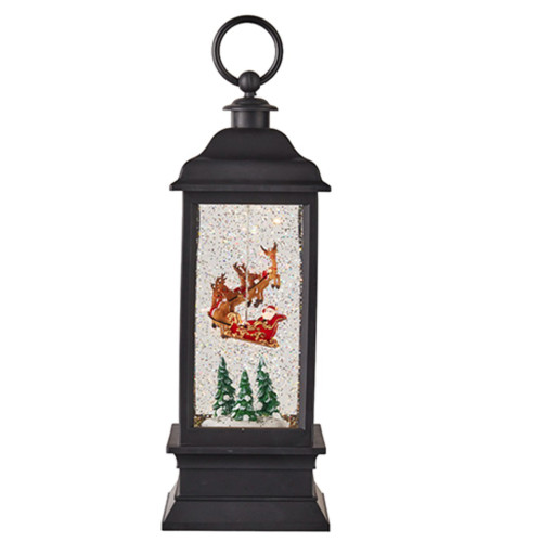 Raz Imports Santa Flying Animated Black Christmas Water Lantern 11 Inch