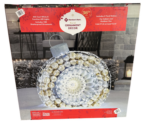 Member's Mark Pre-Lit Indoor/Outdoor Twinkling Ornament Decor, White/Gold