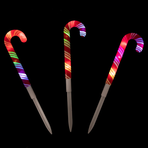 Set of 3 Color Changing LED Candy Cane Christmas Pathway Markers 11"