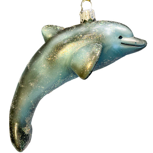 Glittered Dolphin Polish Glass Christmas Tree Ornament Sea Life Mammal Animal
