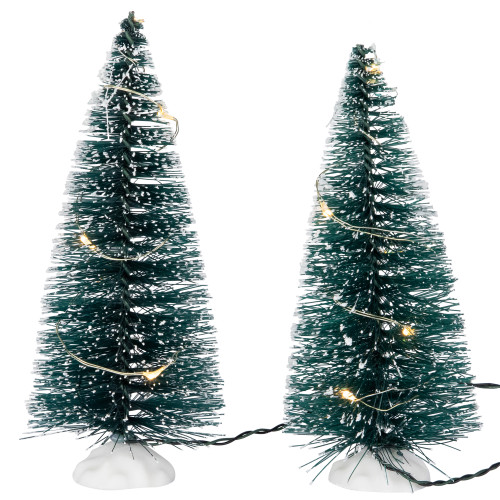 Set of 2 LED Lighted Frosted Mini Bottle Brush Pine Christmas Village Trees - 6"