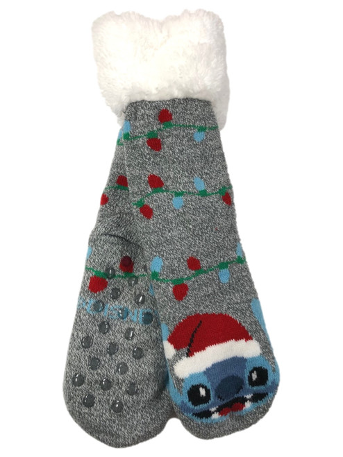 Disney Lilo & Stitch Women Gray Sherpa Christmas Holiday Slipper Socks