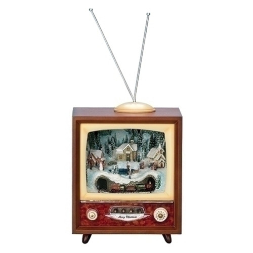 10.5" LED Lighted Musical Christmas Scene with Train TV Box Figurine