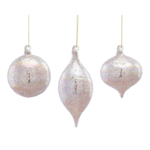 Set of 12 White and Gold Glass Glitter Assorted Christmas Ornaments 6.5"