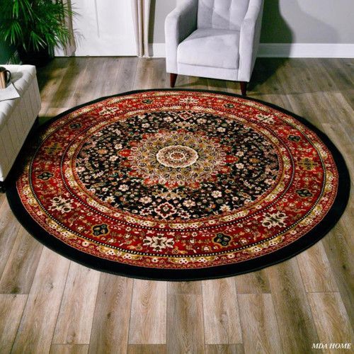 Persian Collection Polypropylene Black And Red 5' X 5' Area Rugs PC1755