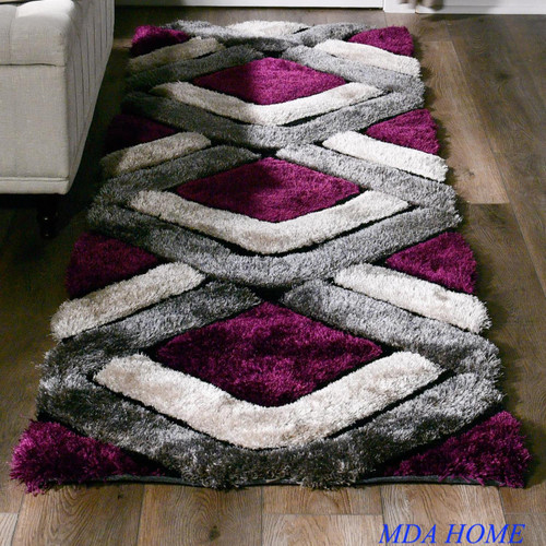 Mateos Shag Polyester Purple And Cream 2'4" X 8' Runner Rugs MS2828