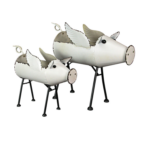Galvanized Standing Pig Planters Set Of 2