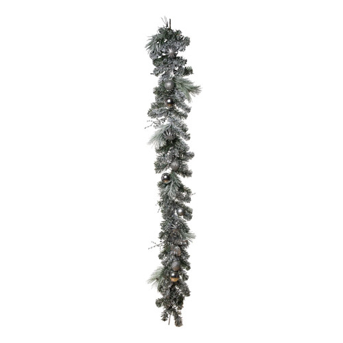 6' x 5" Silver Ornament and Pine Artificial Christmas Garland, Unlit