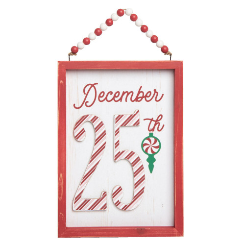 12.25" Candy Cane Stripe "December 25th" Christmas Wall Decor