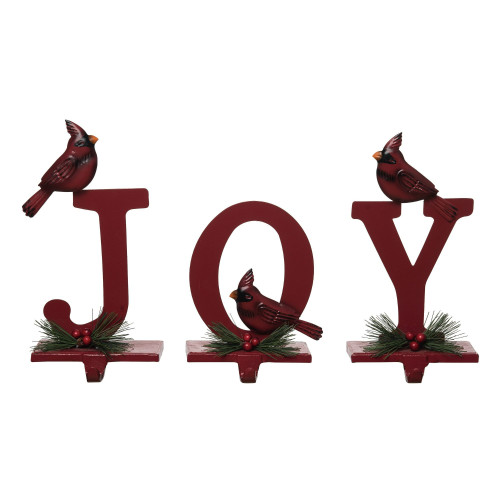 Set of 3 Red Cardinal Joy Christmas Stocking Holders 10.75"