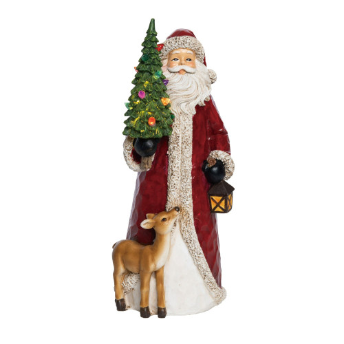 12" Lighted Santa with Reindeer Christmas Tabletop Figurine