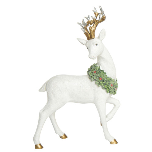 12" White Carved Sitting Reindeer Christmas Tabletop Figurine