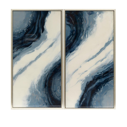 Sagebrook Home Set Of 2 Abstract Oil Painting In Blue And White Finish 70058