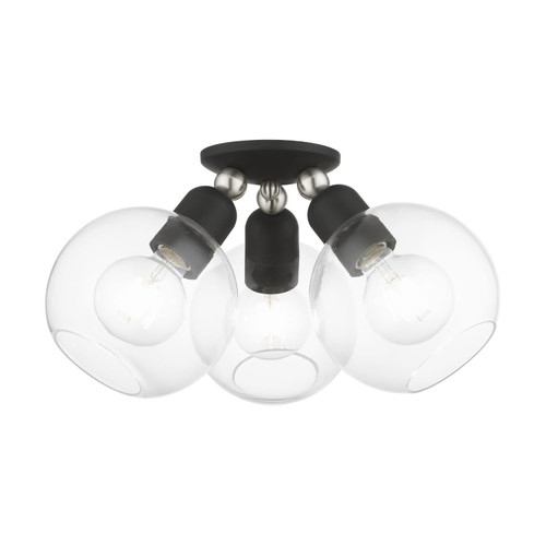 Livex Lighting 3 Light Steel Sphere Semi-Flush With Black Finish 48978-04