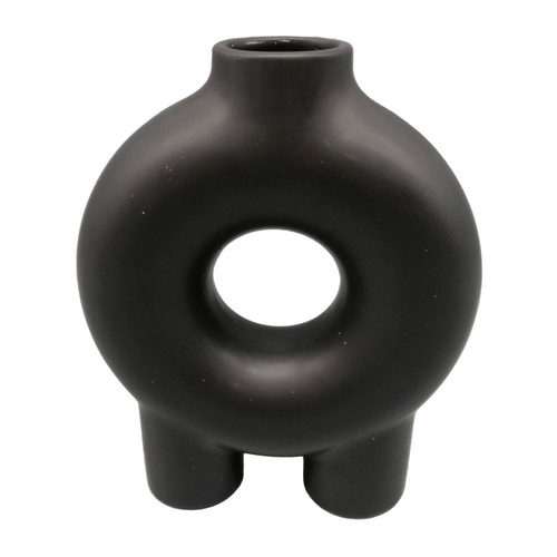 Sagebrook Home Contemporary Ceramic Donut Footed Vase In Black Finish 17419-02