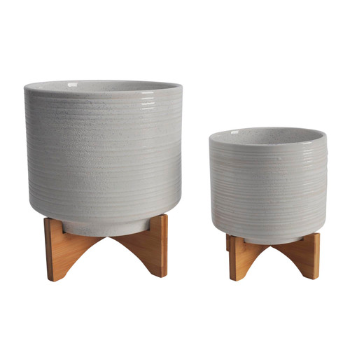 Sagebrook Home Contemporary Set Of 2 Planter On Stand In White Finish 14763-05