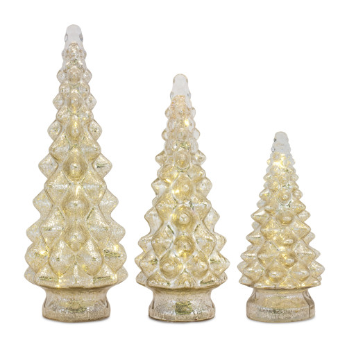 Set of 3 LED Lighted Silver Christmas Tree Tabletop Decor 13"
