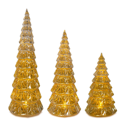 Set of 3 LED Lighted Gold Christmas Tree Tabletop Decors 12"