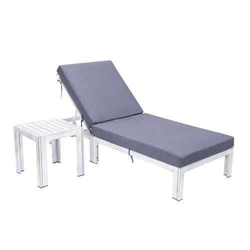 Leisuremod Chelsea Blue Outdoor Chaise Lounge Chair With Side Table CLTWGR-77BU