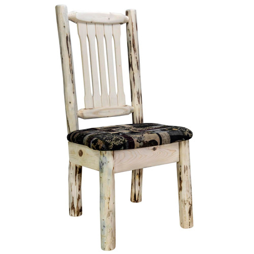 Montana Log Wood Side Chair With Upholstered Seat MWKSCNVWOOD