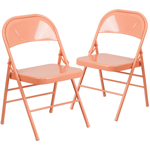 Flash Furniture 2 Pack Double Hinged Metal Folding Chair 2-HF3-CORAL-GG