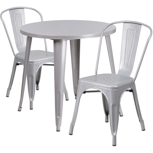 Flash Furniture 30'' Round Silver Metal Table Set With 2 Cafe Chairs